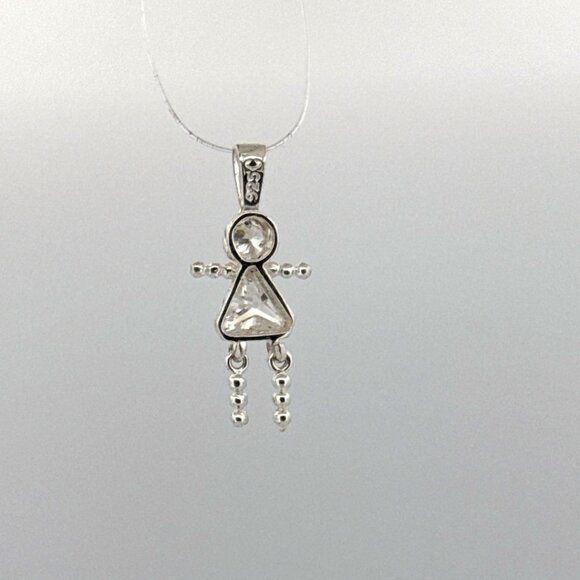 Estate Sterling Silver 925 Girl Pendant Clear Crystals Dangle Arms & Legs 1.6g - Picture 3 of 8
